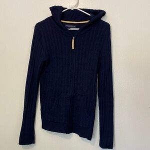 Aeropostale long sleeve navy and yellow hooded picket sweater zip up med…